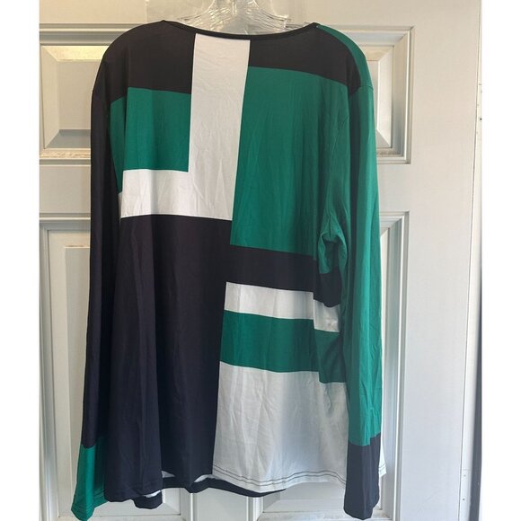 Color Block Long Sleeve Top Geometric Pattern  Fabric  Size 2XL - Picture 2 of 8